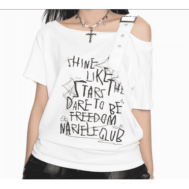 One-Shoulder Short Sleeve Graphic Print T-Shirt, Women's