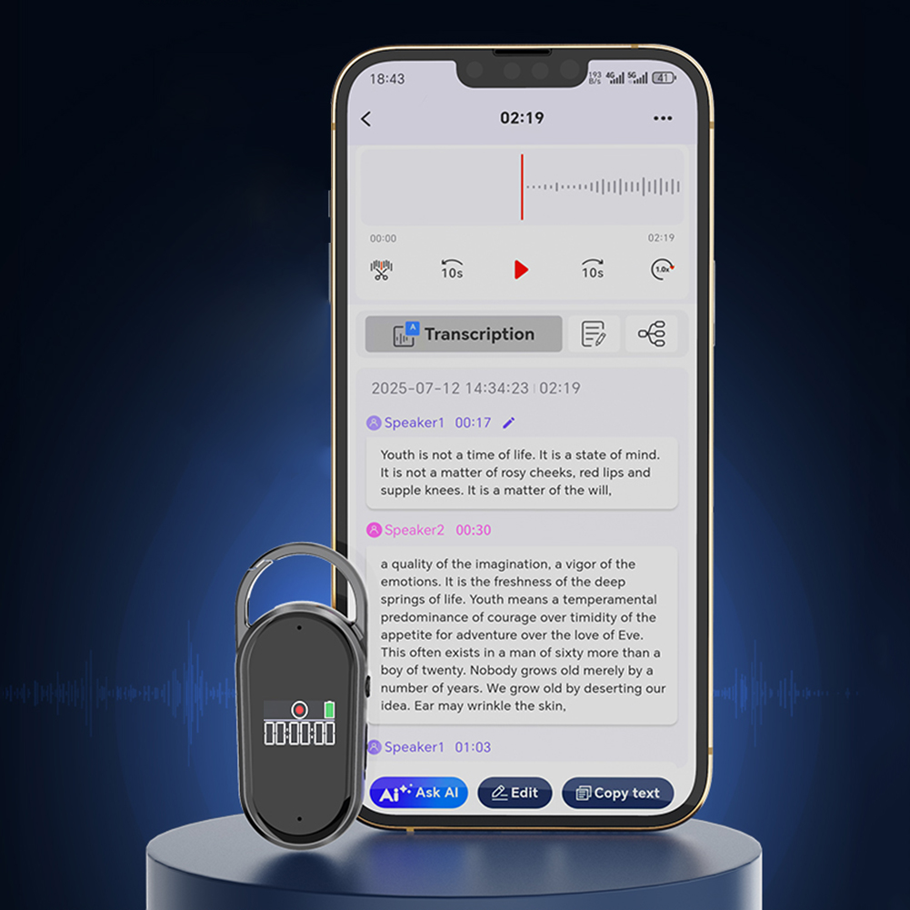 HUISZJ Small Recorder, Noise Reduce Small Digital Audio Recorder with Noise Reduction, Professional Digital Voice Recorder Recording Device for Lectures Meeting Class Interview