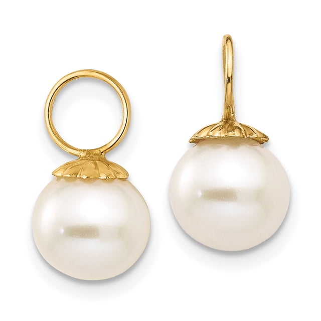 14k Yellow Gold Freshwater Cultured Pearl Hoop Earrings Drop Dangle Stone