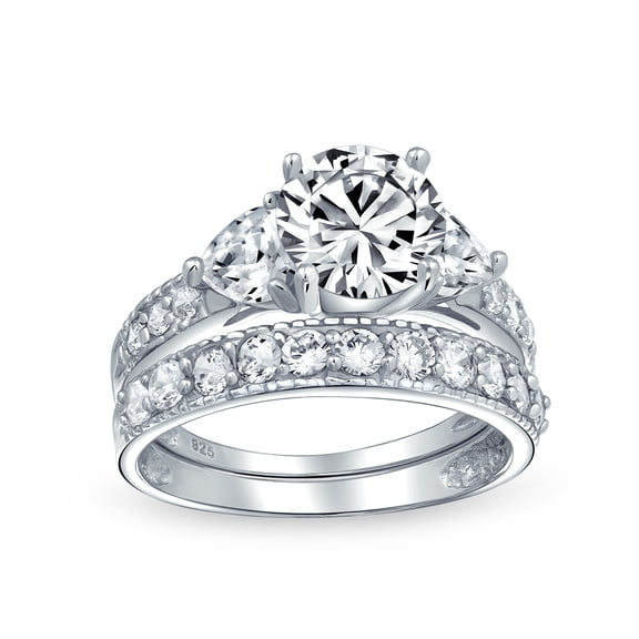Bling Jewelry Womens 3CT Round Solitaire Heart CZ Pave Band Statement Ring Set