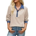 thumbnail image 2 of Wevis Women's Denim Collar Knit Sweater, Long Sleeve Henley Button Down Autumn Blouse, Casual Loose Fall Pullover Tops, 2 of 7