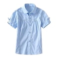 thumbnail image 3 of BTDECLAR Girls Short Sleeve Dressy Shirts Button Down Summer School Uniform Solid Color Shirt Kids Loose Fit Casual Pleated Blouses Tops, 3 of 7