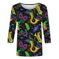 thumbnail image 4 of REORIAFEE Mardi Gras T Shirts Women Mask Prints 3/4 Sleeve Shirts Crew Neck Carnival Fancy Tees Theme Party Fashion Tops Loose Blouse Purple XL, 4 of 4