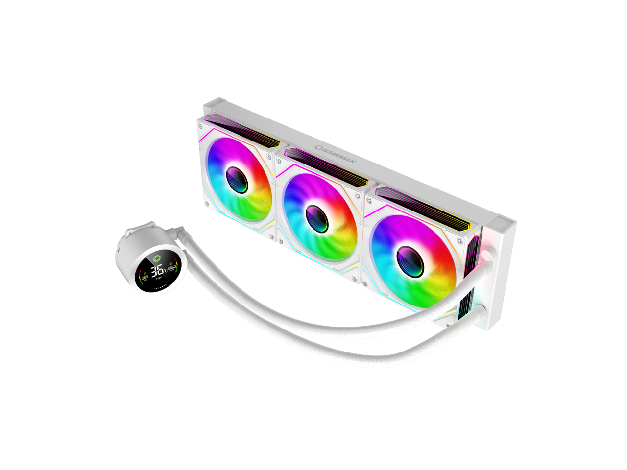 GAMEMAX 360 Digital WH, Liquid CPU Cooler 360mm Addressable ARGB Pump Fans 290W TDP AIO Water Cooler