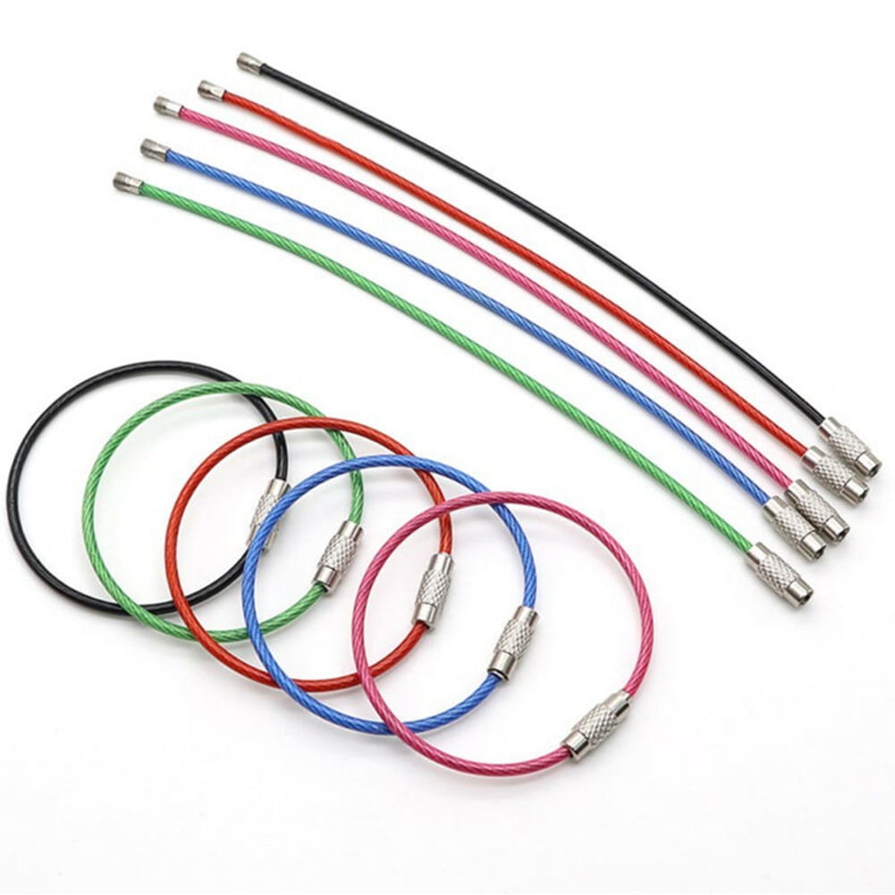 20pcs Stainless Steel Wire Rope Keychain Key Ring Cable For Outdoor Hiking Sport 