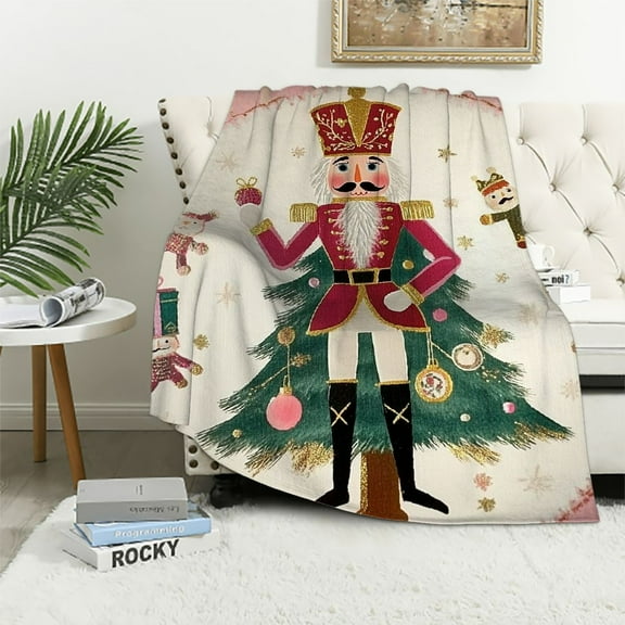 Pratyus Nutcracker and Christmas Tree Flannel Throw Blanket for Couch Sofa Bed - All Seasons Comfort and Exquisite Gift 40x50in