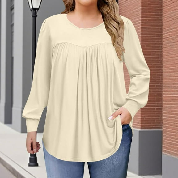 Womens Plus Size Tops Long Sleeve Shirts Crew Neck Flowy Tunic Fall Casual Loose Blouse 1X-5X