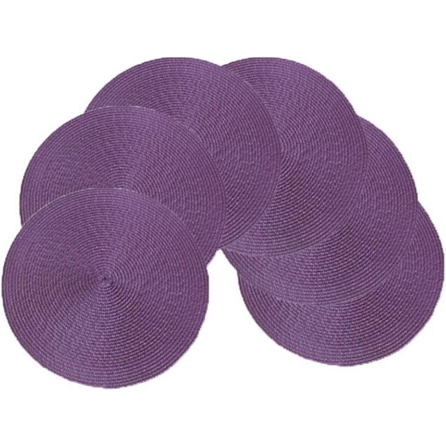 Woven Braided Non-Slip for Dining Tables Placemats 15 Inches Classic Round Set of 6 (Purple)