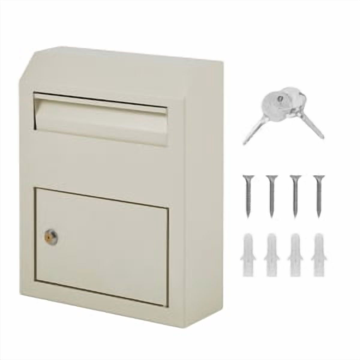 EastVita Steel Key Lock Mail Box Outdoor | Locking Wall Mount Mailbox & Security Key Drop Box | Collection Box for Parcels/Letters | 12'' x4.5'' x 15'', White