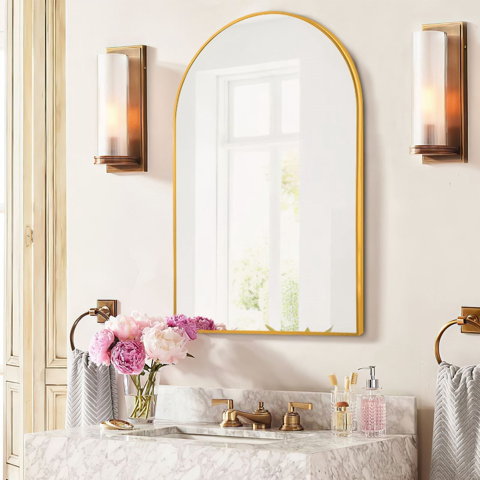 Arched Bathroom Wall-mounted Mirror 36x24-right angle - Silver