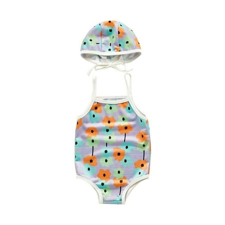 

Clearance!Baby/Toddler Girls One Piece Swimsuit with UPF 50+ Sun Protection Swimwear Hat Sunsuit