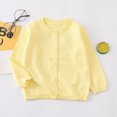 thumbnail image 2 of NOLDARES Toddler Baby Girl Sweater Long Sleeve Button Closure Hollowed Solid Warm Knit Cardigan for Fall Winter(Light Yellow,5-6 Y), 2 of 6