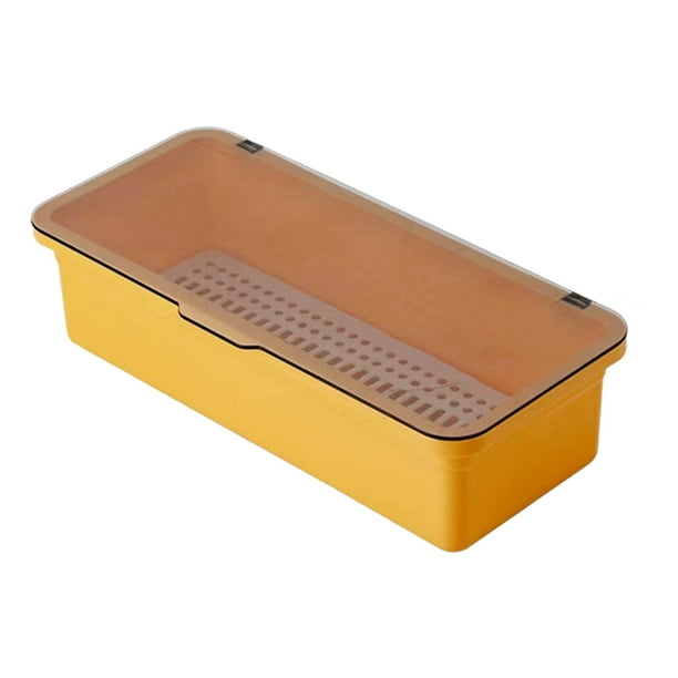 Caja de almacenamiento transparente con tapa abatible y orificios de drenaje, organizador de cubiertos para palillos, cucharas, cuchillos y tenedores, apilable para encimera.