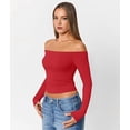 thumbnail image 6 of Womens Long Sleeve Off the Shoulder Tops Going Out Cute Basic Y2K Fall Fashion 2026 Outfits Clothes Red S, 6 of 9