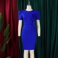 thumbnail image 2 of AURA Plus Size Bodycon Midi Dress Ruffle Detail High Waist Crewneck Short Sleeve Elegant Summer Office Dress with Zipper, 2 of 9
