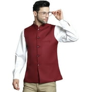 Maple Clothing Nehru Jacket Men's Traditional Sleeveless India Modi Waistcoat Vest Guest Outfit (Maroon, S)