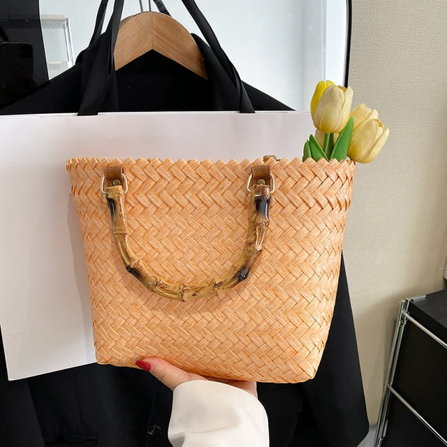 Bolso de mano para mujer, bolsos de paja, bolso de mano de verano, bolso grande de playa tejido (amarillo) Sywqhk Para Estrenar