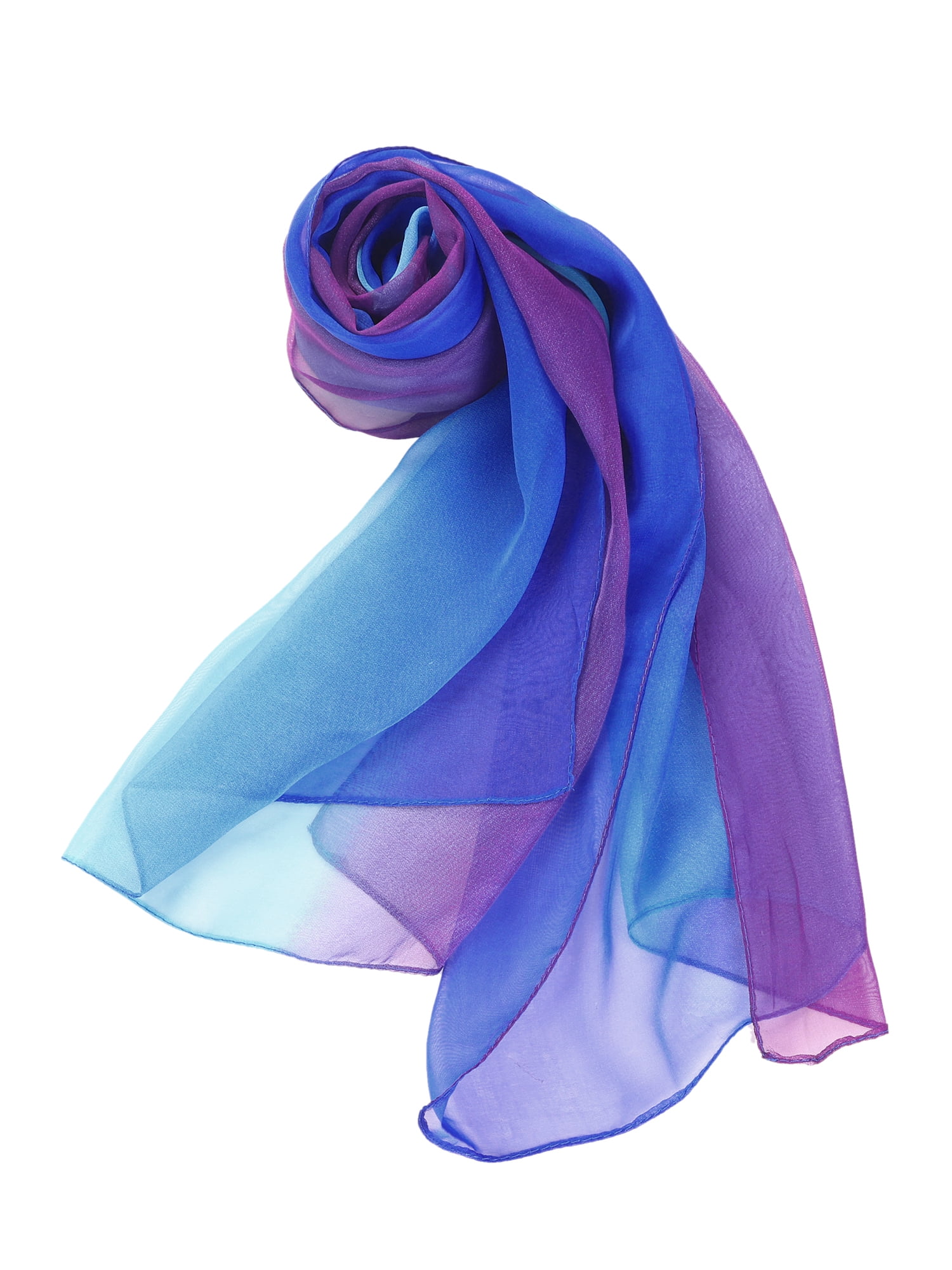 Unique Bargains Long Chiffon Lightweight Scarf Gradient Color Scarves Spring Summer for Women Royal Blue / Green 63"x19.6"