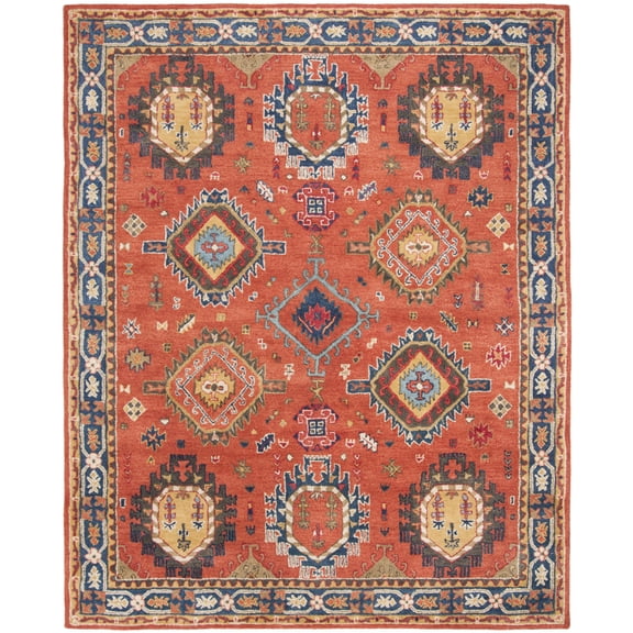 SAFAVIEH Heritage Vithya Geometric Wool Runner Rug, Rust/Navy, 2'3" x 8'