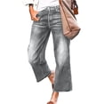 thumbnail image 2 of Wutalume Baggy Jeans for Women Wide Leg Mid Waist, Fringed Cropped Denim Pants, Trendy Boho Style with Distressed Hem,Gray XL, 2 of 8