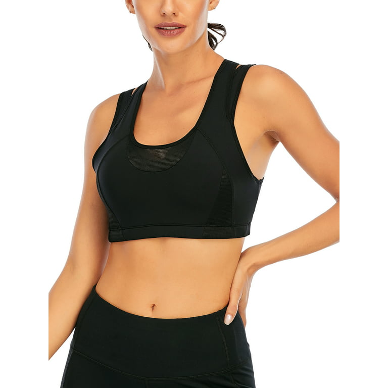 Women's High Impact Sport Bras Workout Yoga Bras Bounce Control Wirefree  Mesh Top 