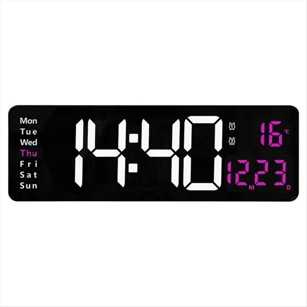 Reloj de Pared Digital Grande de 16 Pulgadas con Control Remoto, LED Grande, Alarma Dual y 8 Colores RGB. Reloj Electrónico Digital.
