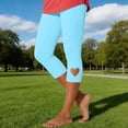 thumbnail image 4 of Women's High Waisted Yoga Pants, Heart Shaped Hollow Out Capri Leggings, 7/8 Length Workout Running Pants, Stretchy Comfort Gym Tights for Women-Light Blue, 4 of 8