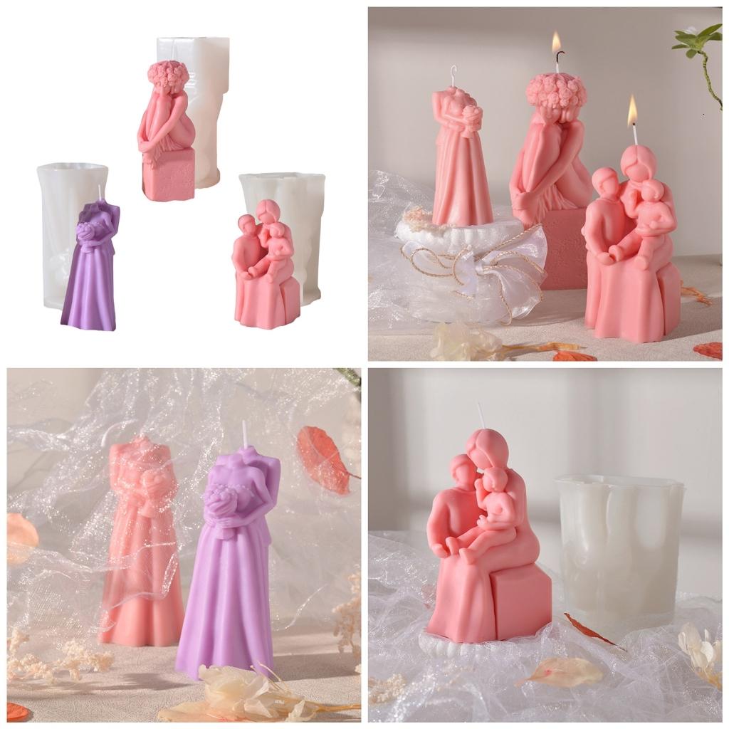 Mother and Kids Silicone Candle Mold Couples Aromatherapy Candle Mould for DIY Craft Soap Cookie Fondant Soap Decor