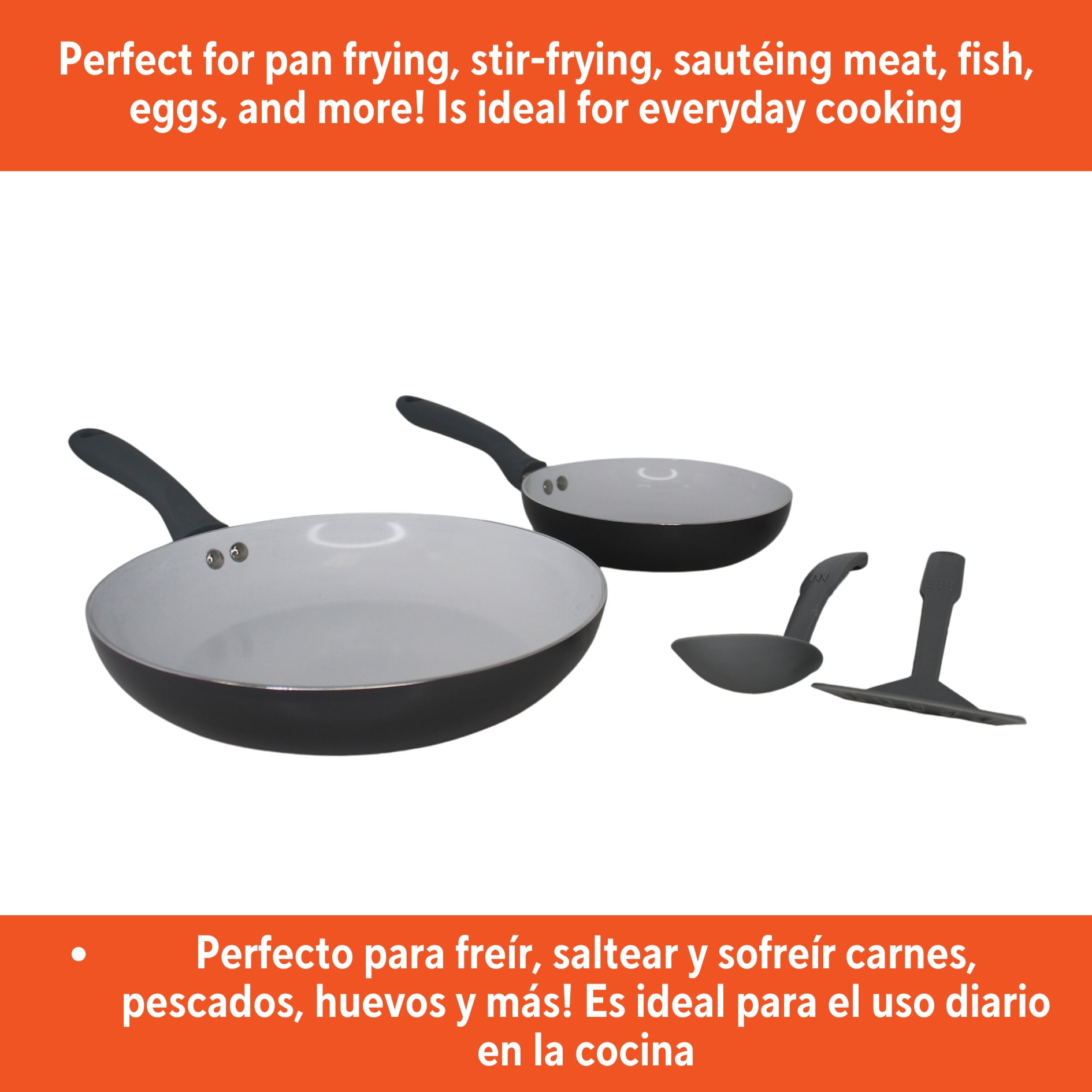IMUSA Nonstick Ceramic Cookware Set 4-Pieces, 8" and 10" Inches, with Stay-Cool Handles, Aluminum, Gray