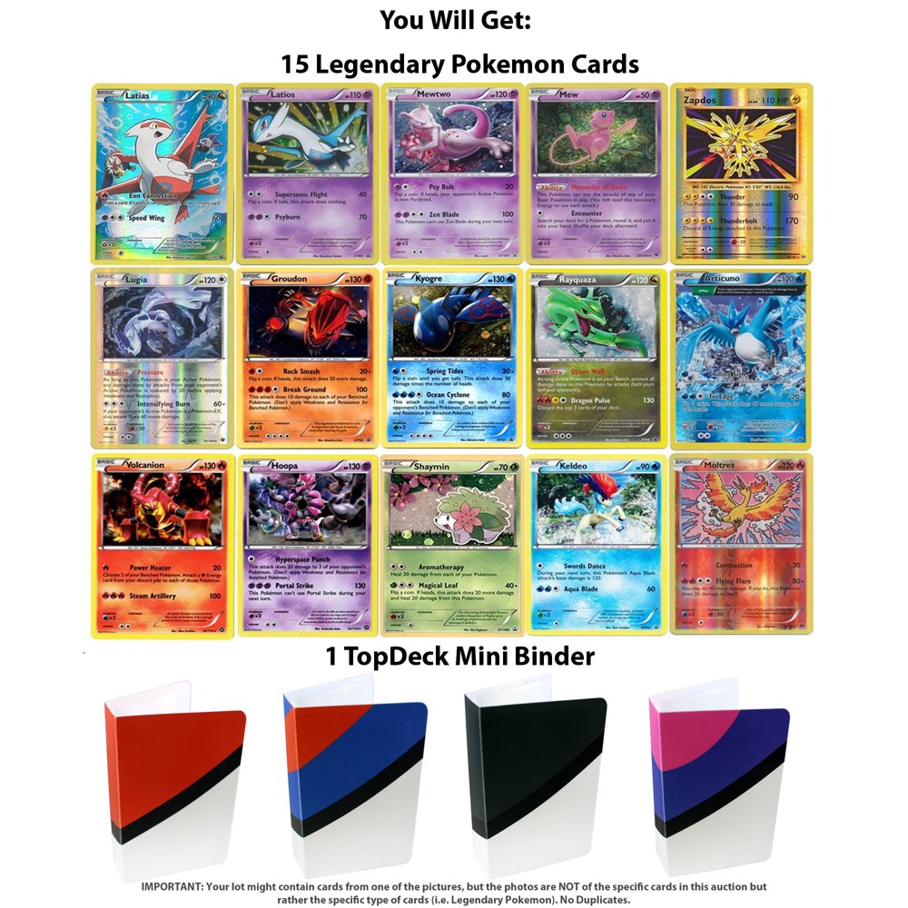 15 Legendary Pokemon Cards with TopDeck Mini Binder
