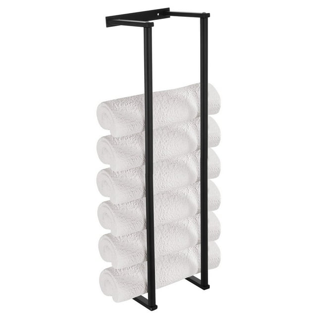 Towel Rack, Bathroom Towel Holder, Wall Mounted Towel Holder, Rolled Up Towel Wall Holder, Stainless Steel Organizer for Rolled Towels, 2-Bar Rolled Towel Storage Holder, Black