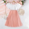 thumbnail image 2 of Darzheoy Girls Outfits Comfortable Casual Elastic Waist 2 Piece Solid Color Tops Cute Round Neck Long Sleeve Skirt With Belt Loose Summer Sets ,Size 8-11 Years, 2 of 7