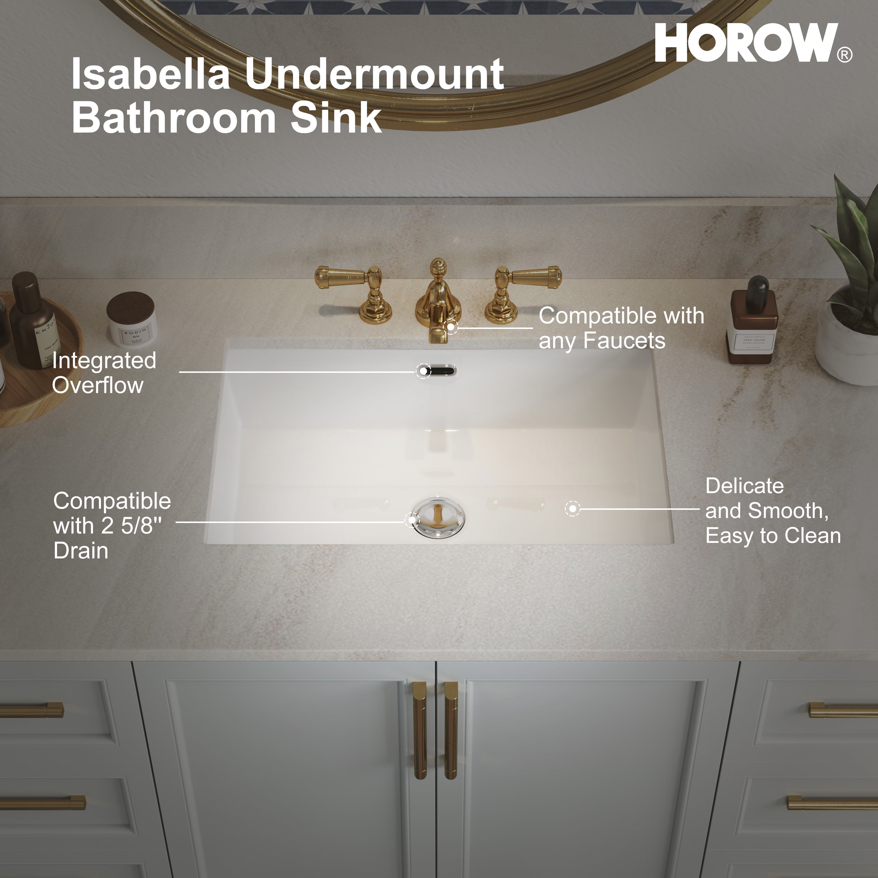 Riho　1211 HOROW 24 Inch Undermount Bathroom Sink, 23.6