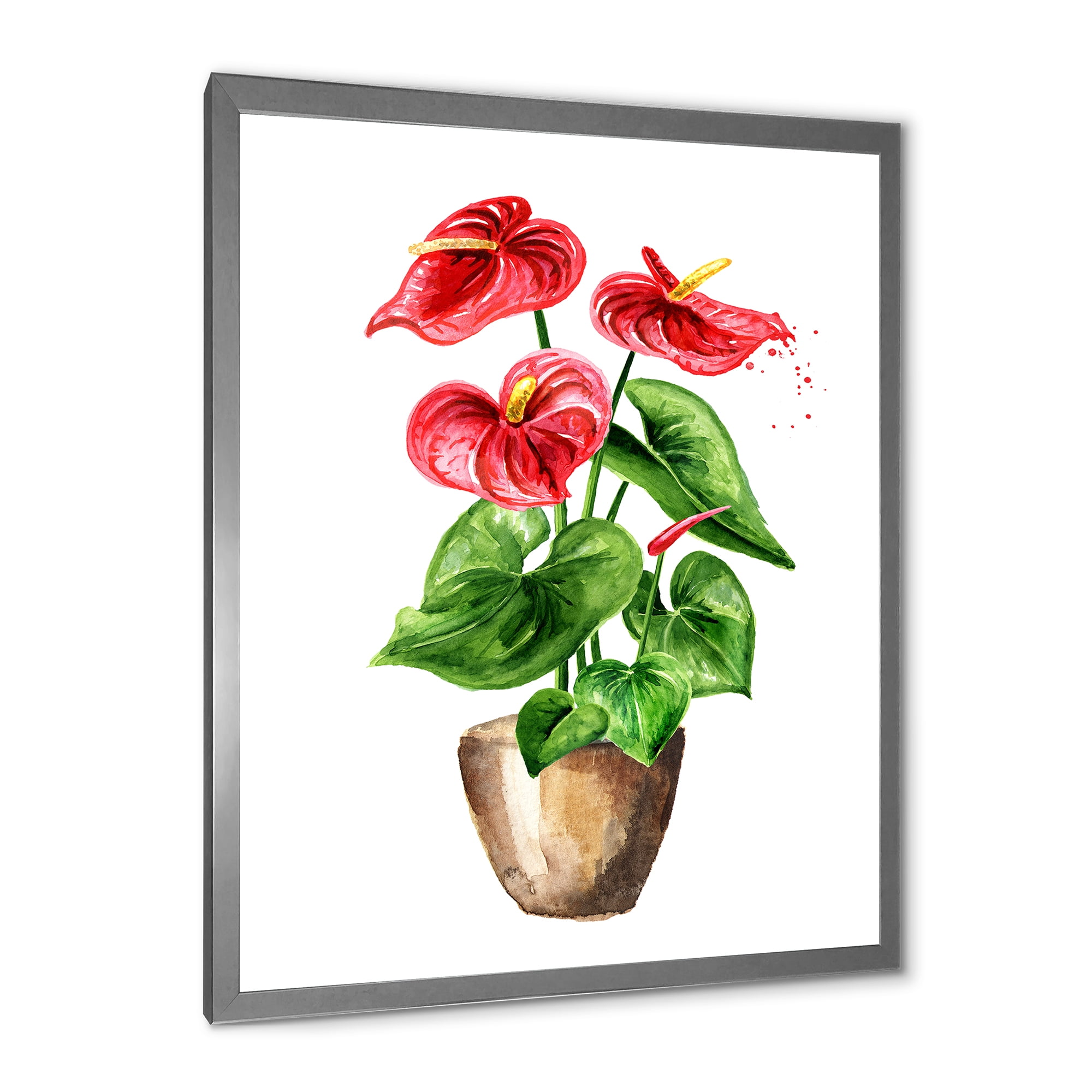 Designart 'Anthurium Tailflower In The Pot' Traditional Framed Art Print