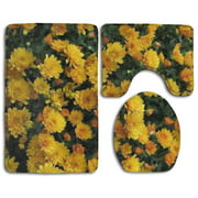 GOHAO Many Chrysanthemums 3 Piece Bathroom Rugs Set Bath Rug Contour Mat and Toilet Lid Cover