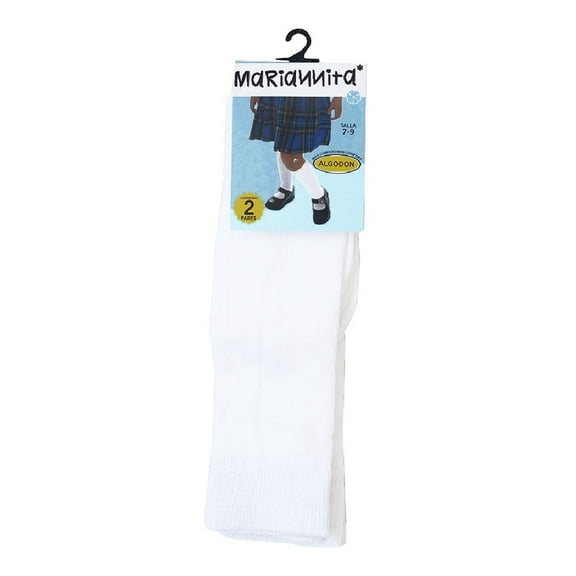 Calcetas Mariannita para Niña, Escolar 2 Pares Blanco Talla 7 a 9