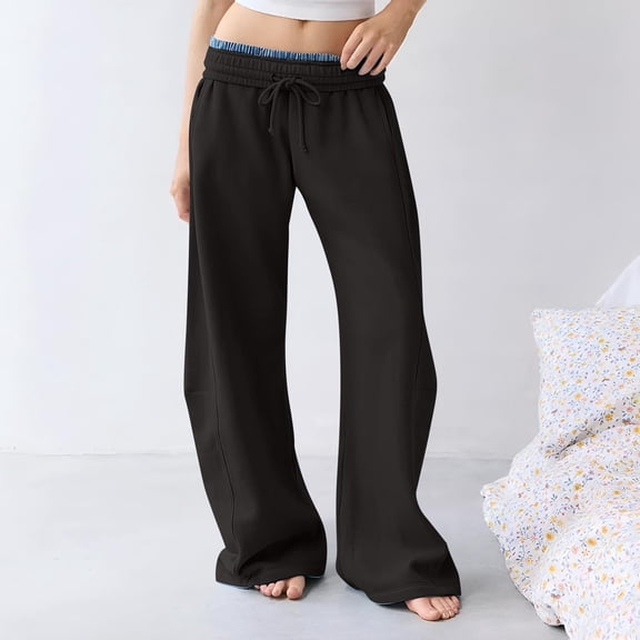 YOZGXEG Wide Leg Pants Women Women Wide Leg Interior Baggy Casual Barrel Elastic Waist Athletic Sweatpants Black S-3Xl