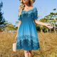 thumbnail image 4 of Vestido de manga corta con estampado de rombos y bochas para mujer, vestido de fiesta de verano, 4 of 7