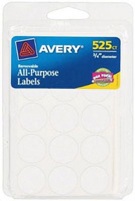 Avery Removable Round Labels 0.75 Inch Diameter White 525 Labels (6736)