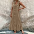 thumbnail image 2 of Tumotour Robes d'Été pour Femmes Robe Maxi en Lin Fluide Ligne A Col en V Sans Manches Robe d'Été à Volants Boho pour Plage Décontractée Sortie Fête Rendez-Vous, 2 of 6