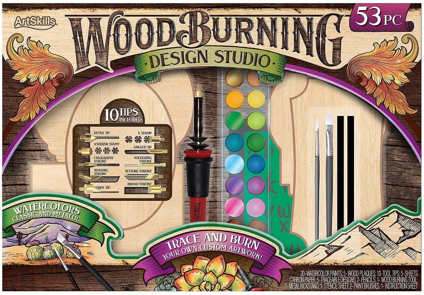 Buy Wood Burning Kit, 53Piece Set Trace and Burn Metallic Watercolor