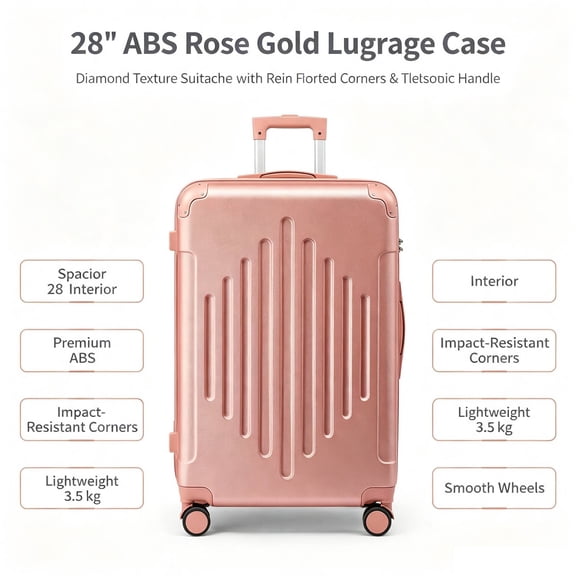  28" Hardside Medium Checked Luggage, Expandable Hardshell Suitcase with Telescoping Handle, 4 Multi-directional Wheels, Rose Gold