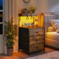 thumbnail image 3 of CRXX Tall Nightstand with Charging Station and Led Lights Nightstand with 3 Drawers and Shelves Bedside Table with Ports and Outlets, for Bedroom, 4 Hooks-1-Rustic Brown, 3 of 9