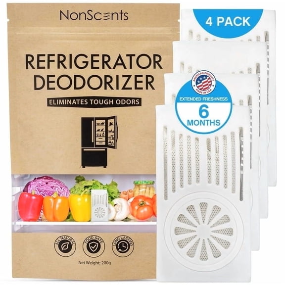 NonScents Refrigerator Deodorizer (4-Pack) - Outperforms Baking Soda - Fridge and Freezer Odor Eliminator