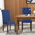 thumbnail image 2 of COLAMY Button Tufted Dining Chairs Set of 6, Parsons Upholstered Fabric Dining Room Chairs Kitchen Chairs with Wood Legs and Padded Seat, Dark Blue, 2 of 15