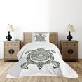 thumbnail image 4 of Ambesonne Tribal Quilted Bedspread Set 2 Pcs, Turtle Maori, Twin Size, Black and White, 4 of 5