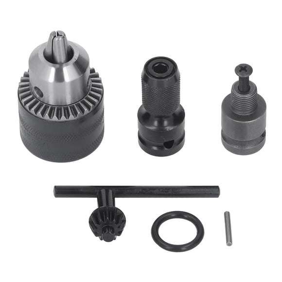 Mandril de taladro de 3 mordazas de 1/16‑1/2 pulg. con llave de apriete para destornillador neumático de impacto, torno fresador