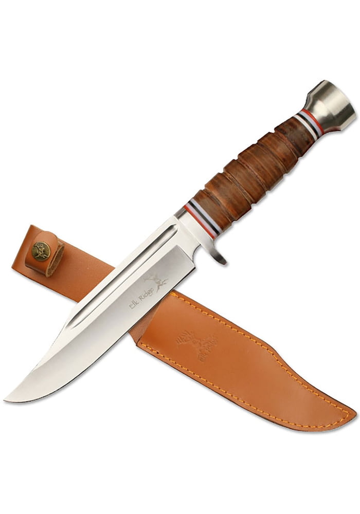 Elk Ridge ER-047 Fixed Blade Knife - 6.25" 3Cr13 Stainless Steel Blade, Black G10 Handle, Full Tang Outdoor Hunting Survival Tactical Knife with Nylon Sheath