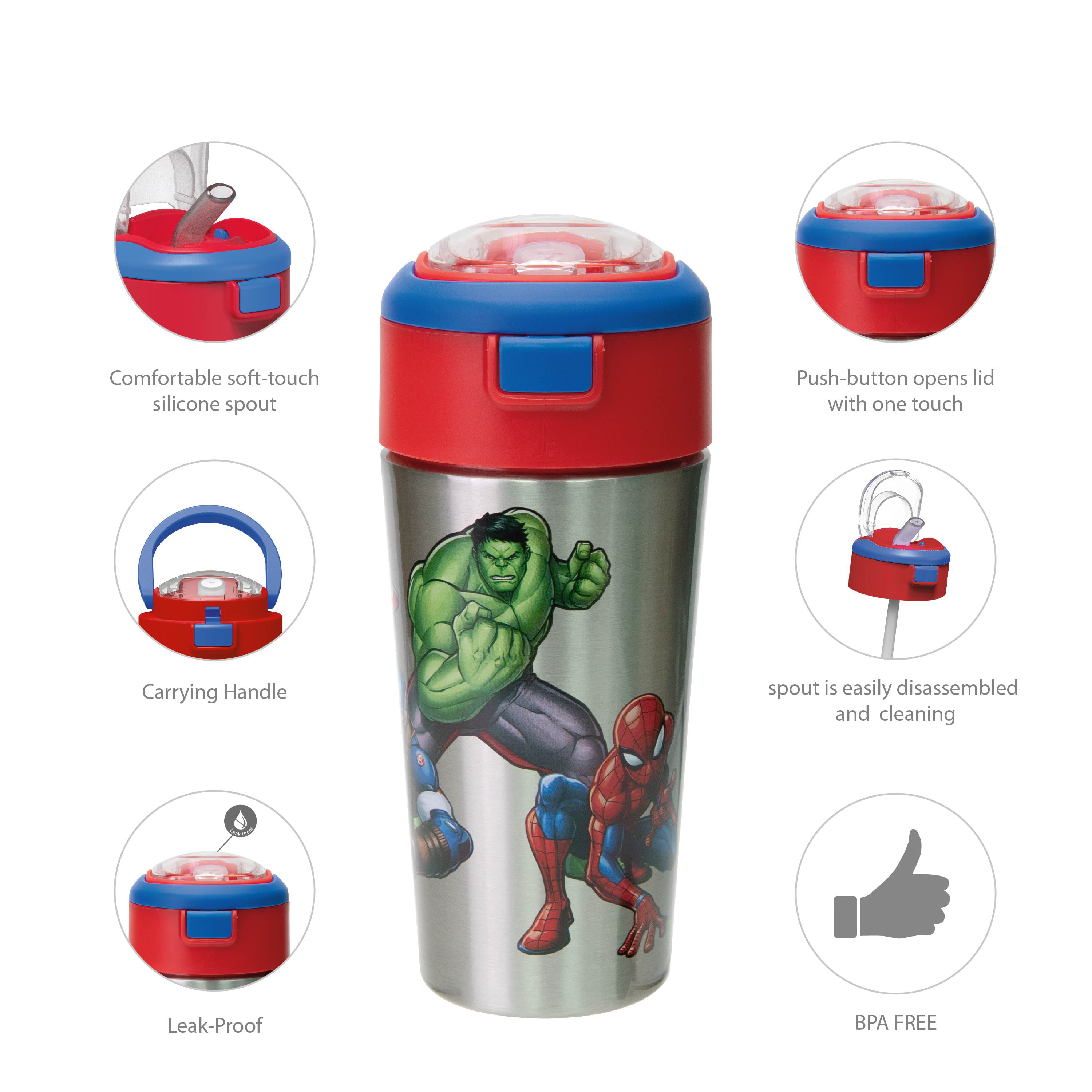 Zak Designs Marvel Comics 13.5 Ounce Stainless Steel Insulated