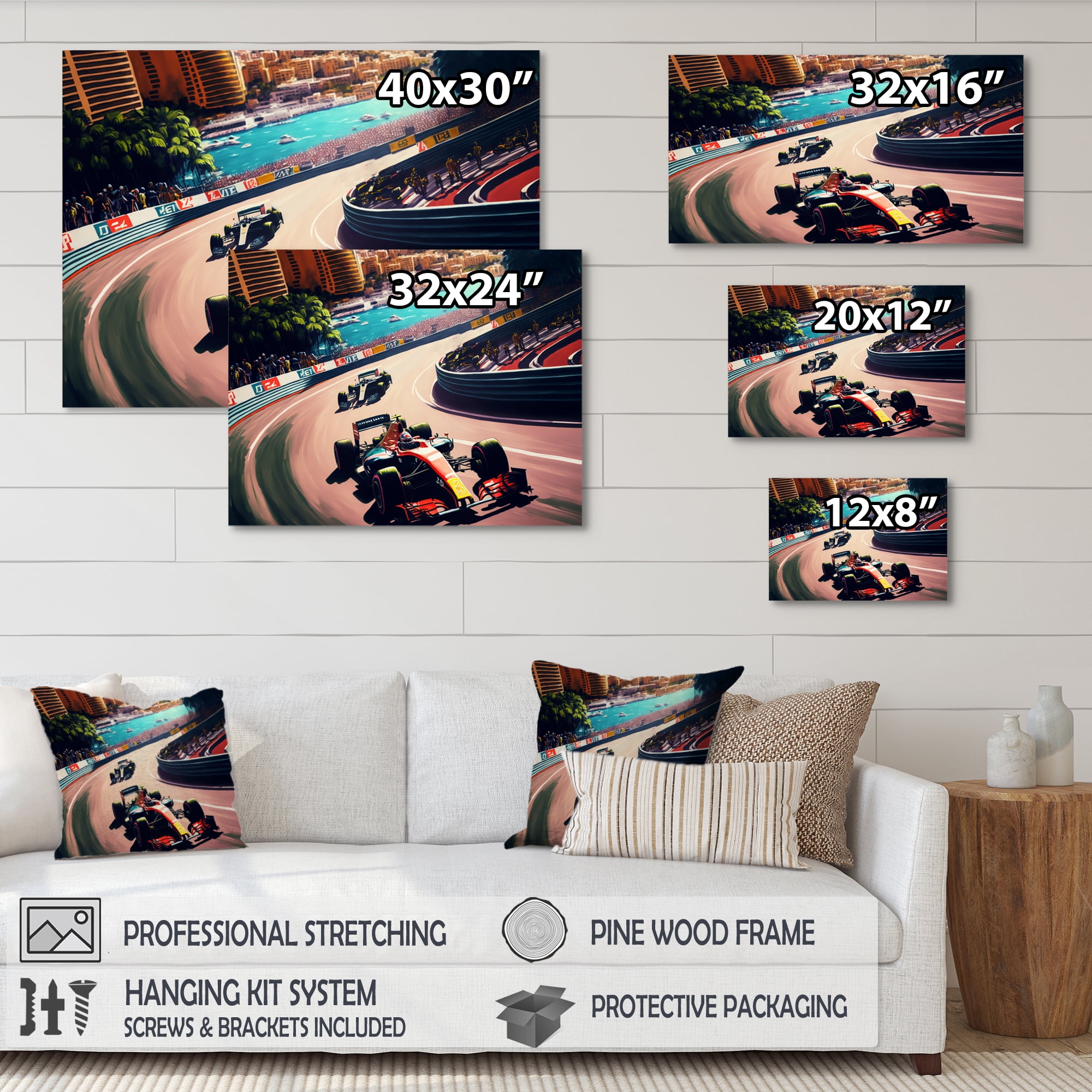 Designart Racing car in Monaco GP VI Canvas Wall Art